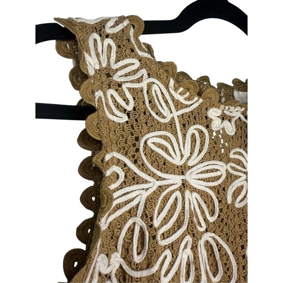 Solitaire Women’s Large Sleeveless Embroidered Top Crochet Scalloped Edge Boho - Picture 2 of 6